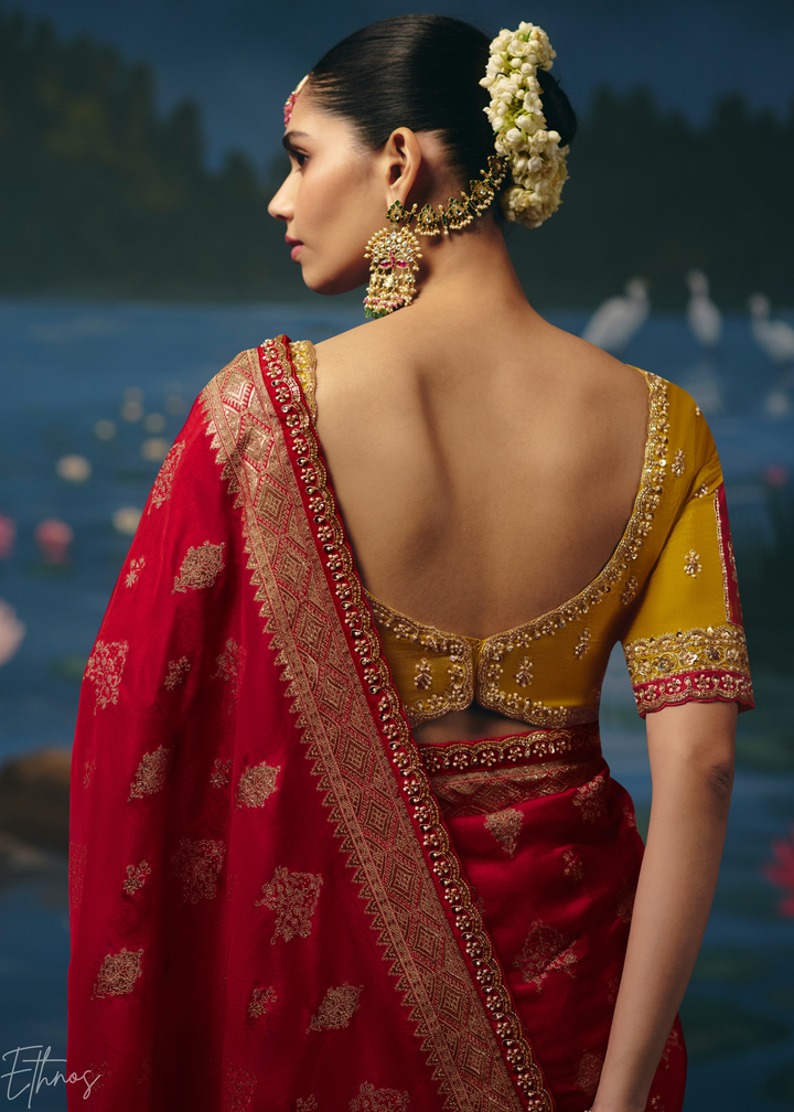 Crimson Traditional Zari Woven Border Dola Silk Saree