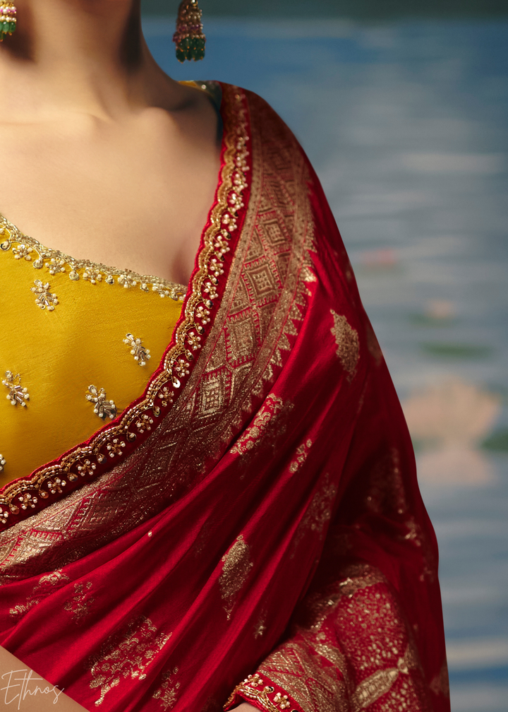 Crimson Traditional Zari Woven Border Dola Silk Saree