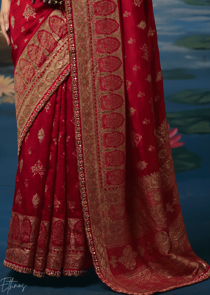 Crimson Traditional Zari Woven Border Dola Silk Saree