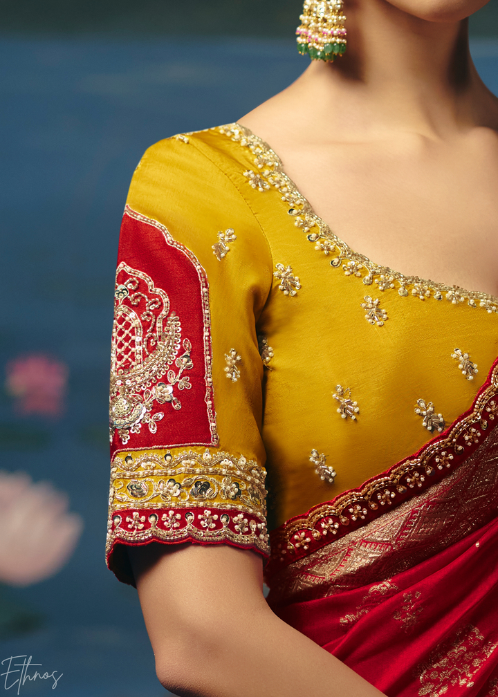 Crimson Traditional Zari Woven Border Dola Silk Saree