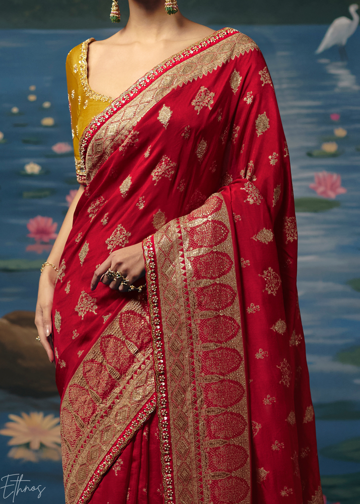 Crimson Traditional Zari Woven Border Dola Silk Saree