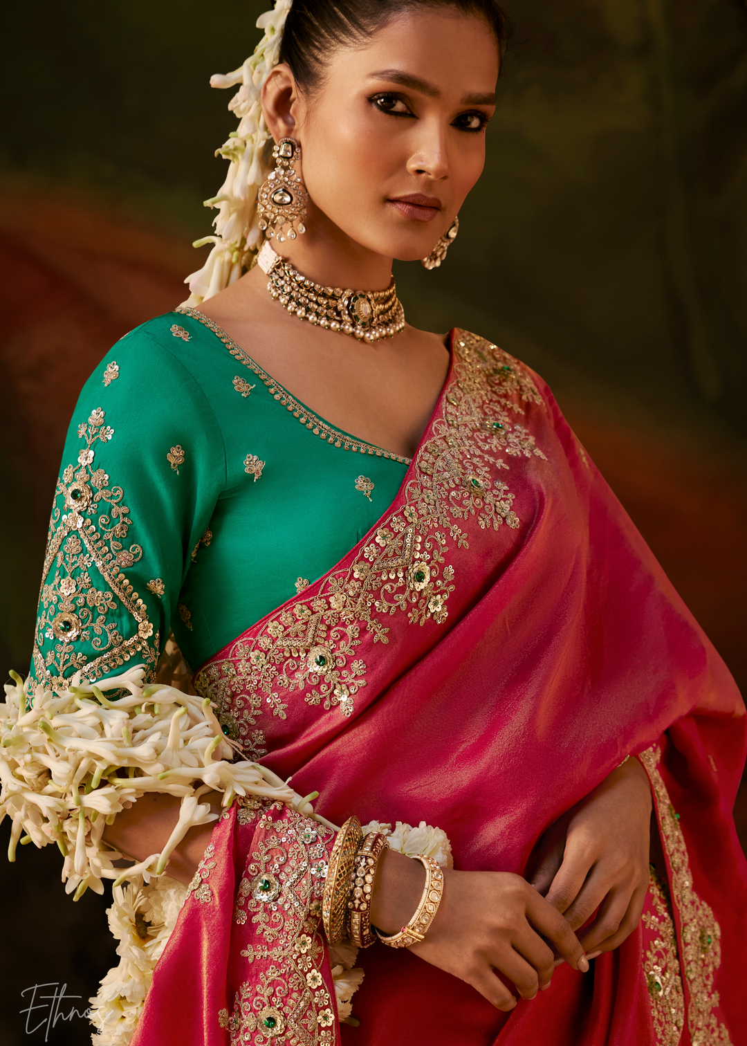 Crimson Wine Tambour Embroidered Border Tissue Saree
