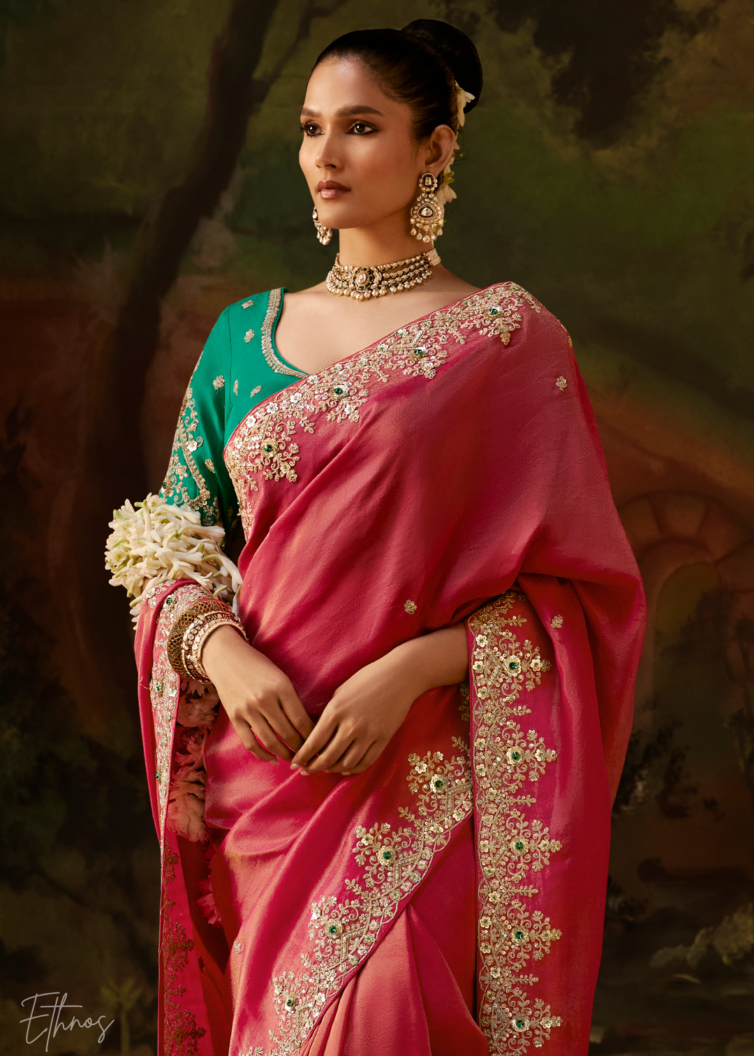 Crimson Wine Tambour Embroidered Border Tissue Saree