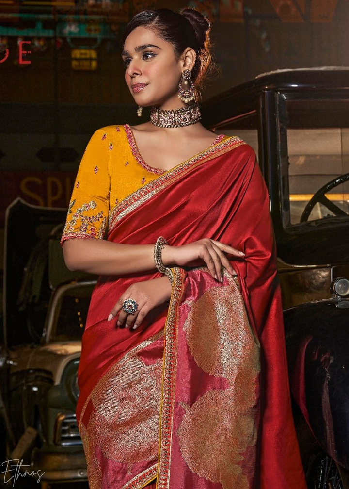 Crimson Garnet Empire Medallion Silk Saree