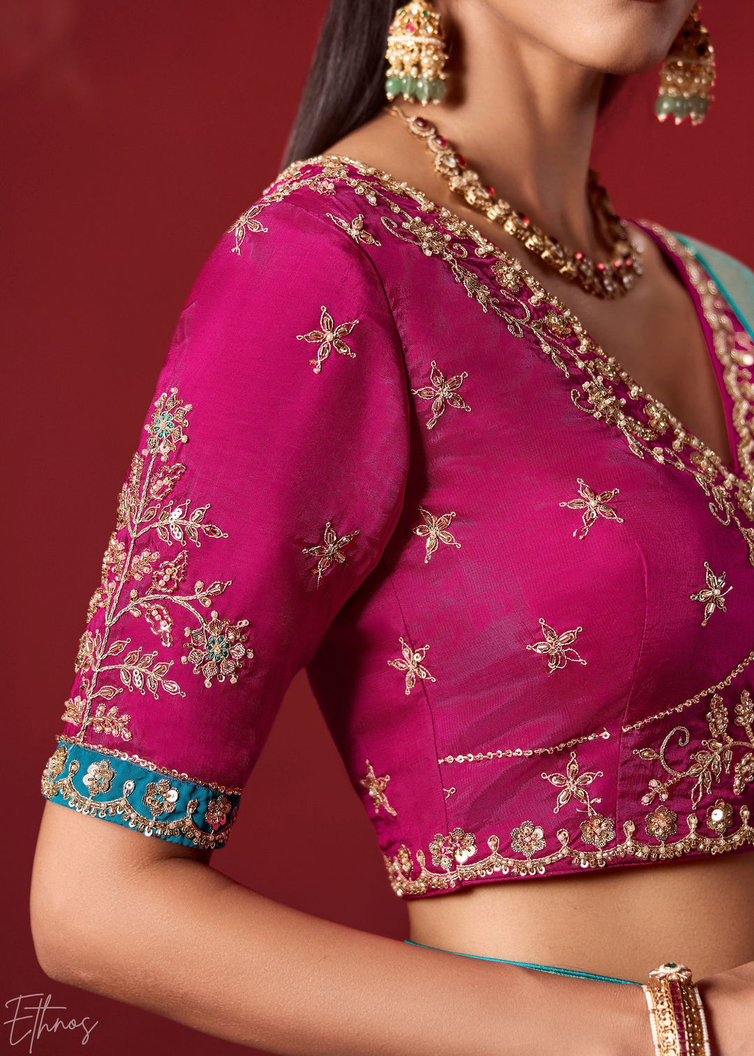 Cyan Textured Chevron Ombre Dola Silk Saree