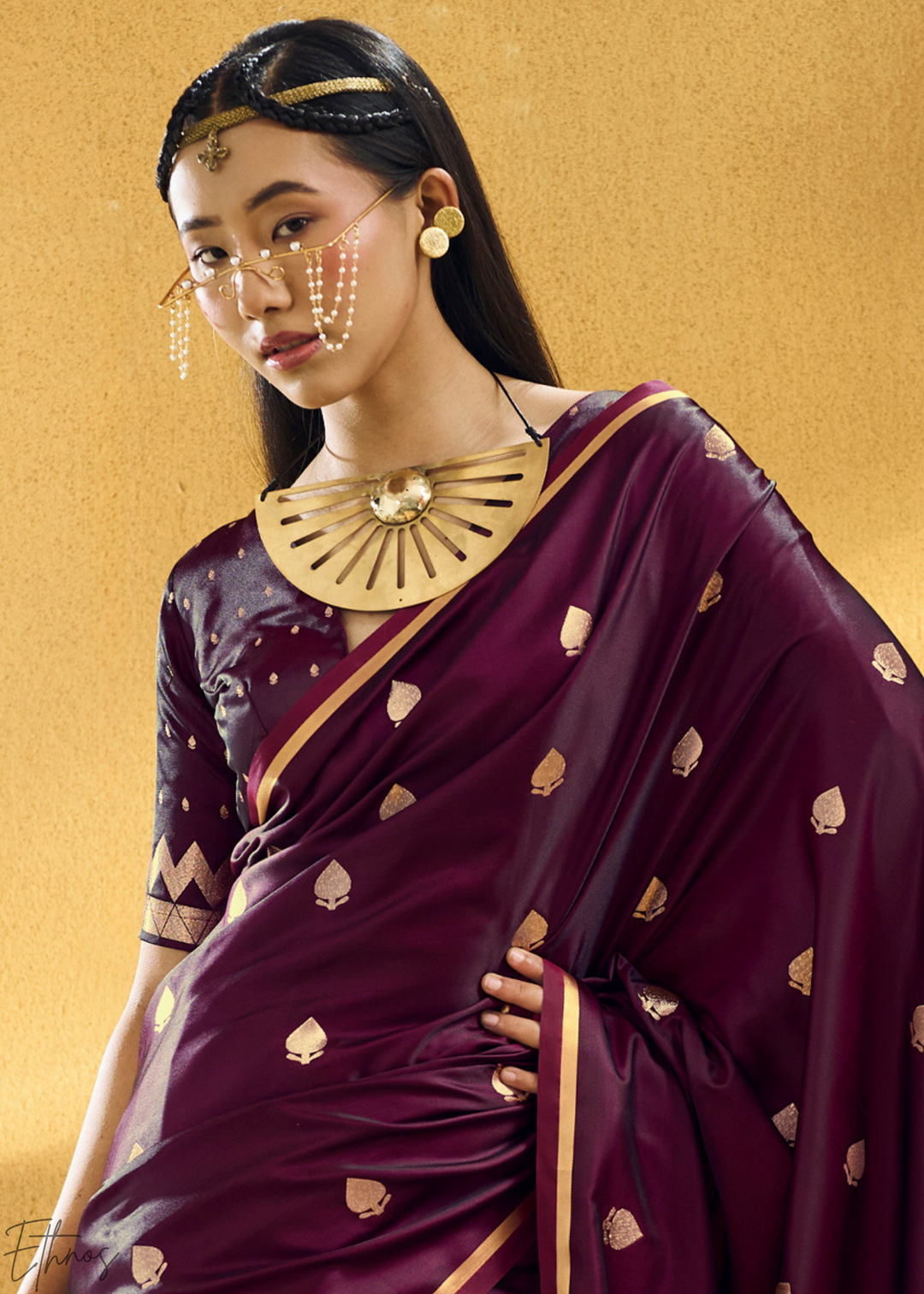 Deep Wine Leheriya Chevron Satin Saree
