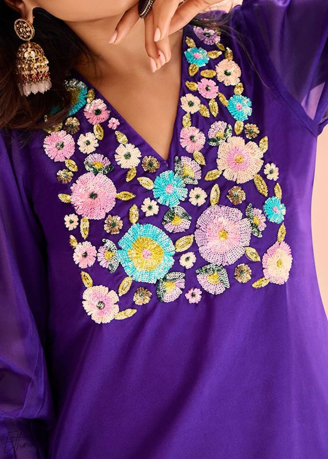 Electric Blue Embroidered Organza Pant Suit