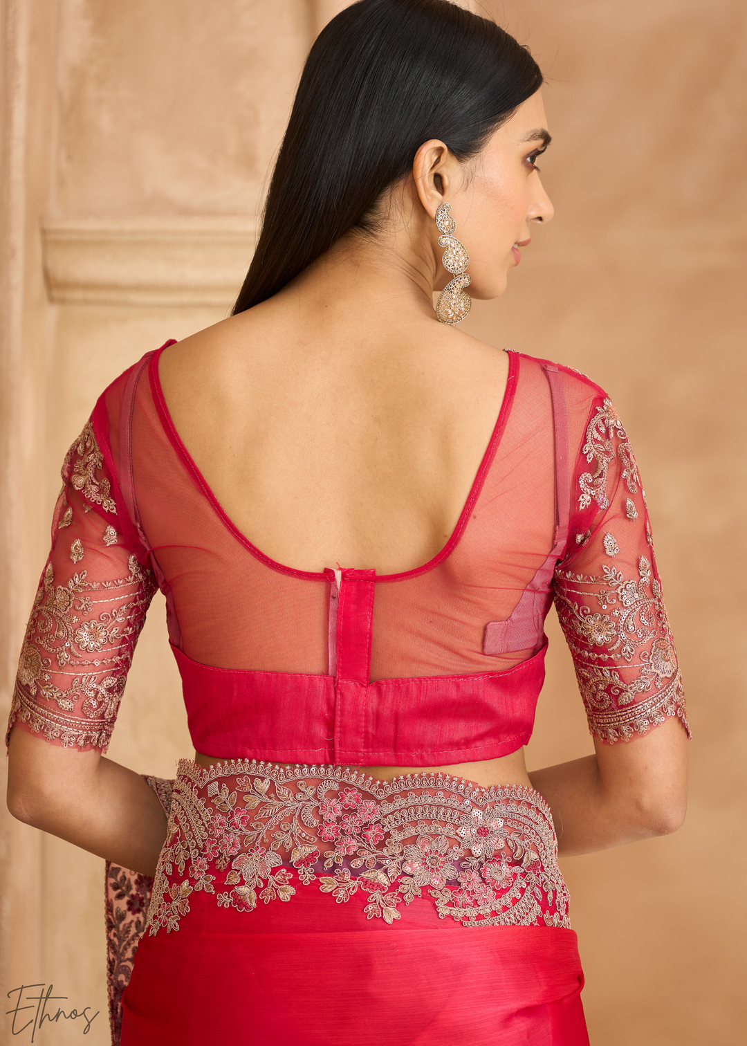 Fuchsia Bloom Heavy Border Satin Chiffon Saree