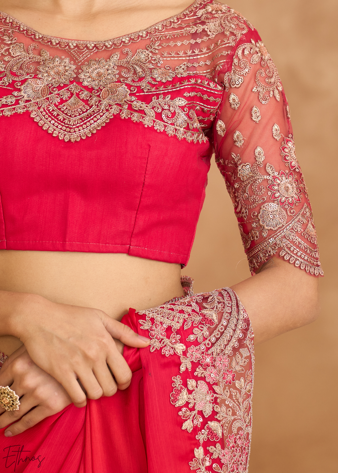 Fuchsia Bloom Heavy Border Satin Chiffon Saree