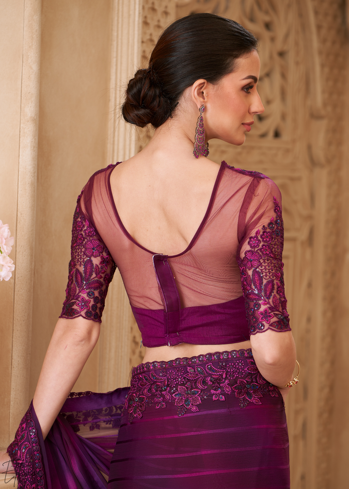 Deep Amethyst Classic Border Satin Georgette Saree