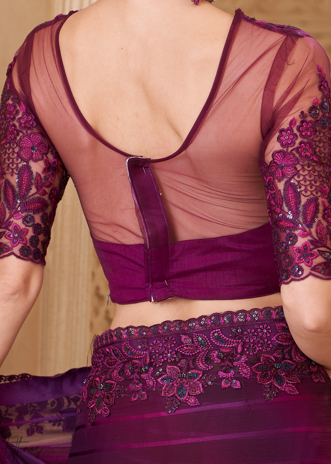 Deep Amethyst Classic Border Satin Georgette Saree