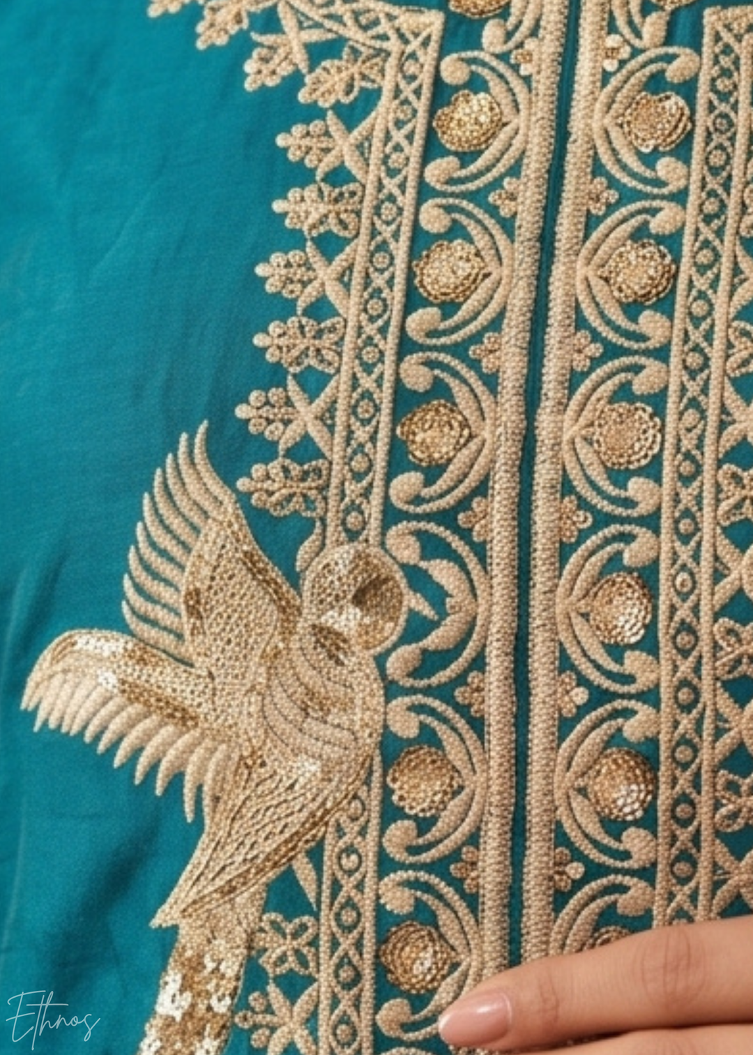 Deep Cerulean Regal-Embroidered Silk Sharara Suit