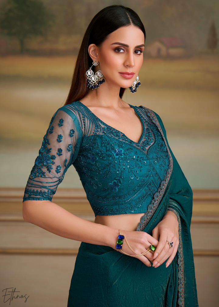 Deep Emerald Twilight Georgette Saree