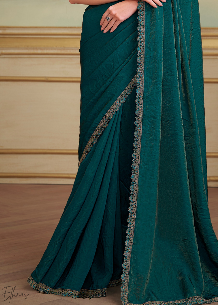 Deep Emerald Twilight Georgette Saree