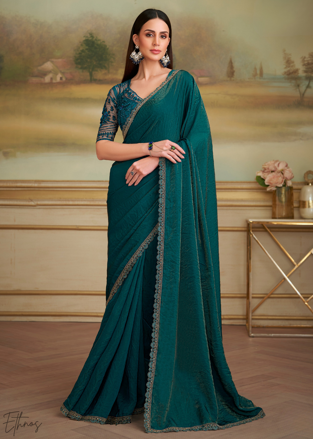 Deep Emerald Twilight Georgette Saree