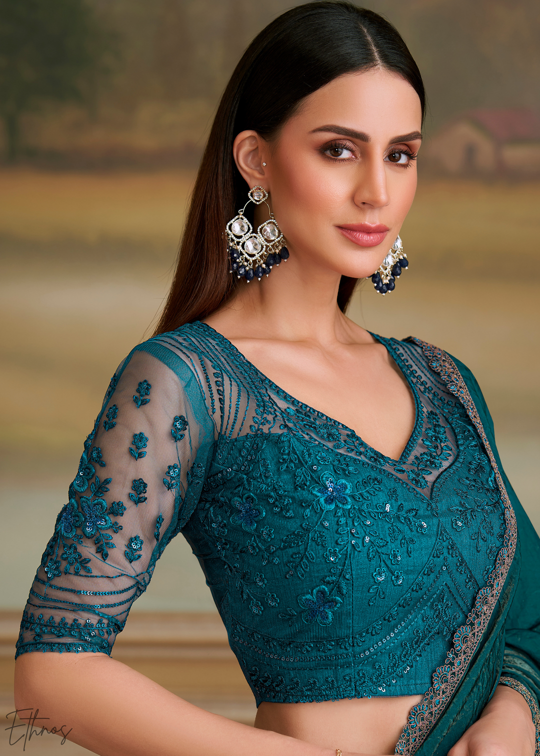 Deep Emerald Twilight Georgette Saree