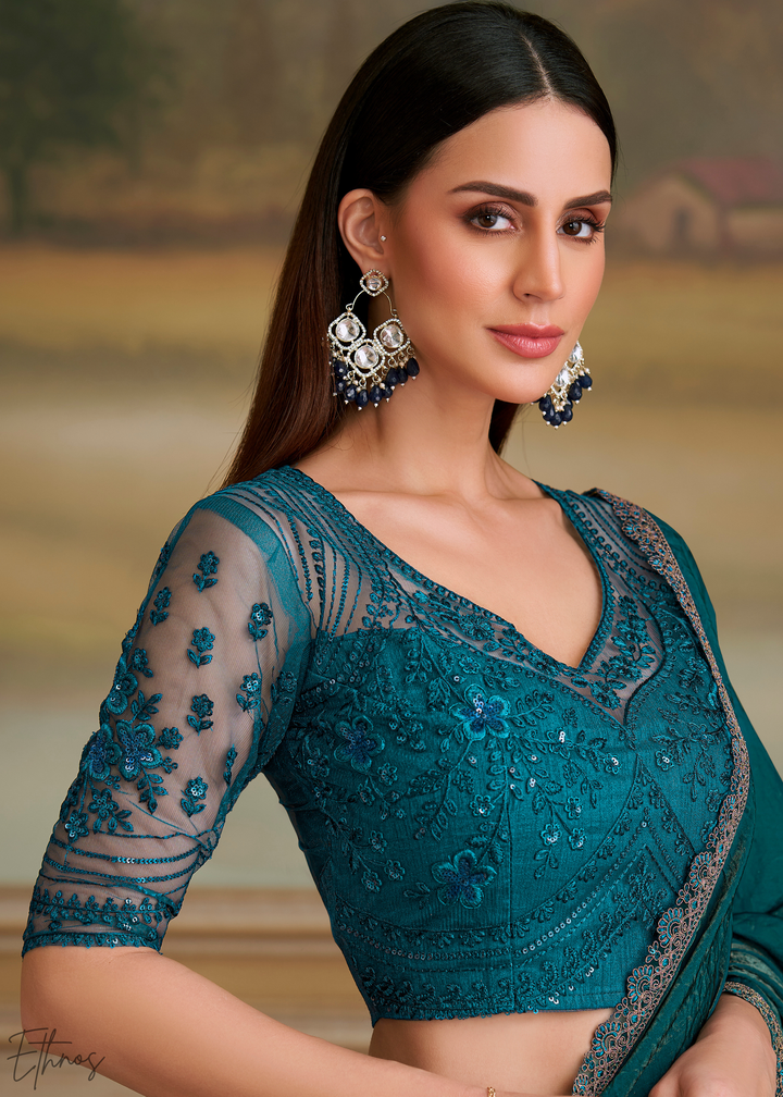 Deep Emerald Twilight Georgette Saree