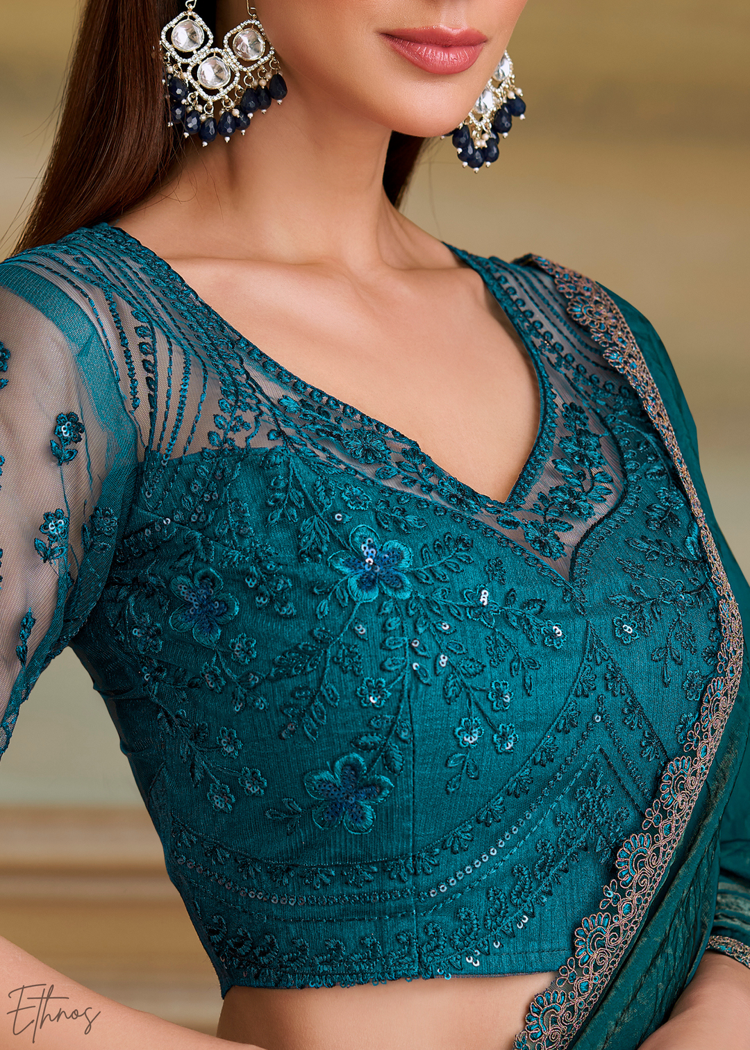 Deep Emerald Twilight Georgette Saree