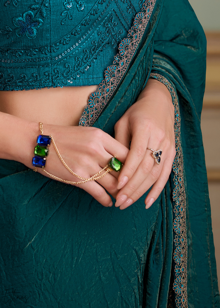 Deep Emerald Twilight Georgette Saree