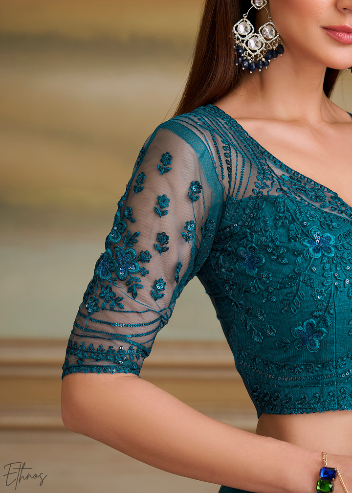 Deep Emerald Twilight Georgette Saree