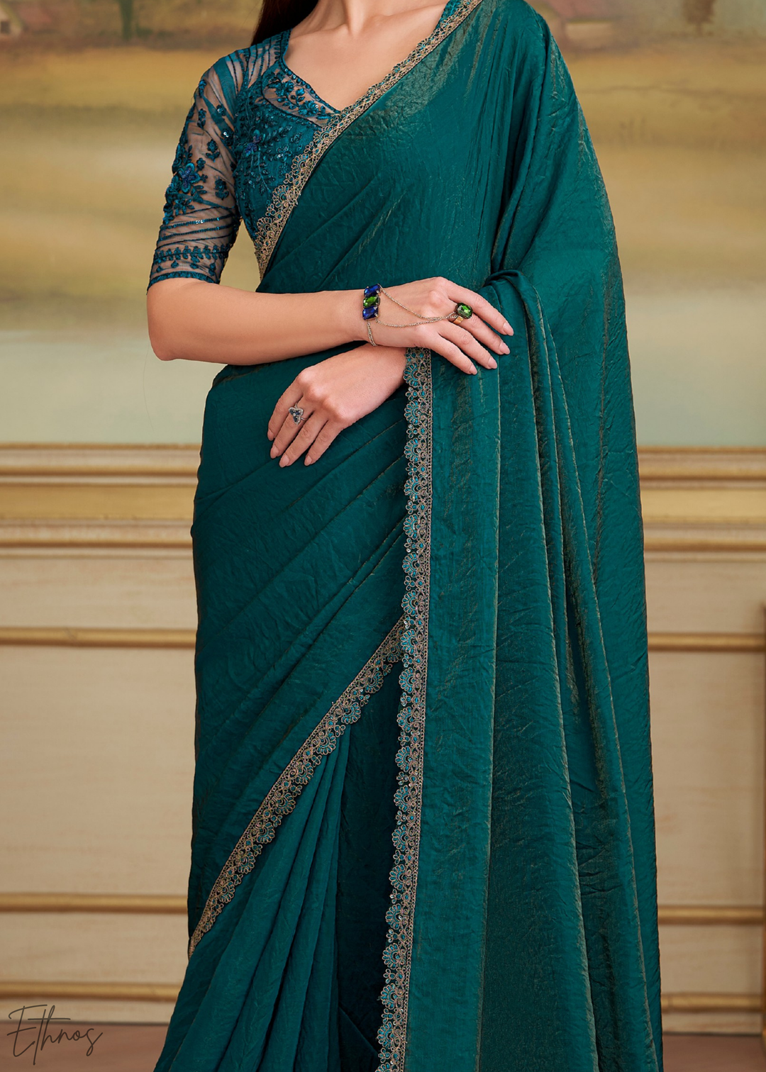 Deep Emerald Twilight Georgette Saree