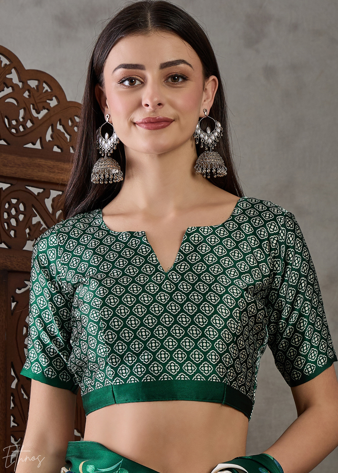 Deep Green Floral Striped Modal Silk Saree