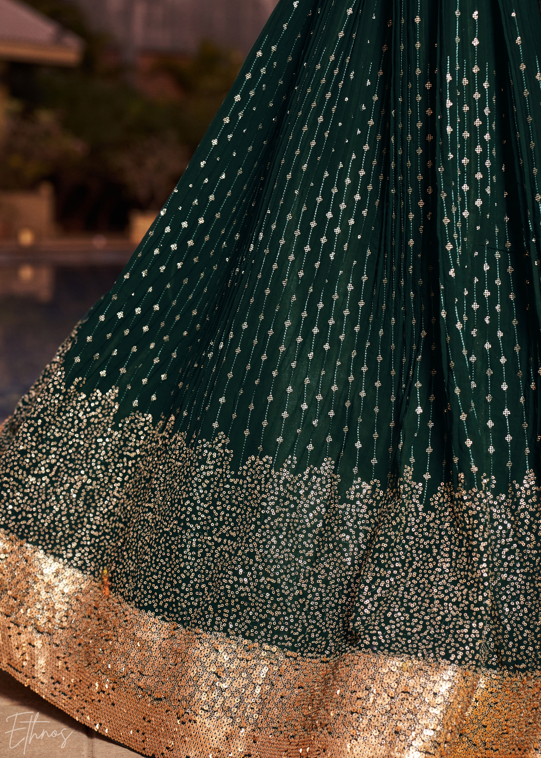 Deep Green Sequins Georgette Lehenga
