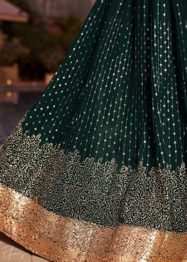 Deep Green Sequins Georgette Lehenga