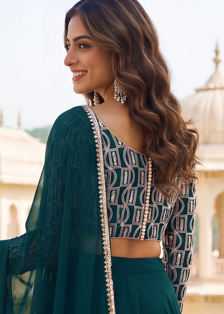 Deep Green Sequins Georgette Lehanga