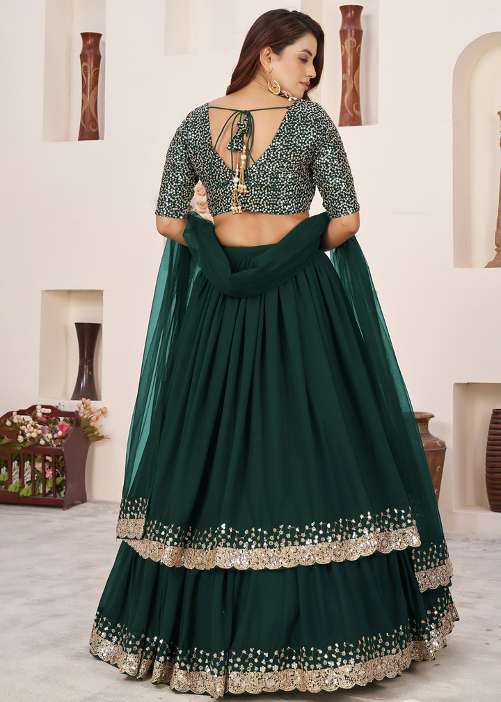 Deep Green Sequins Georgette Lehenga