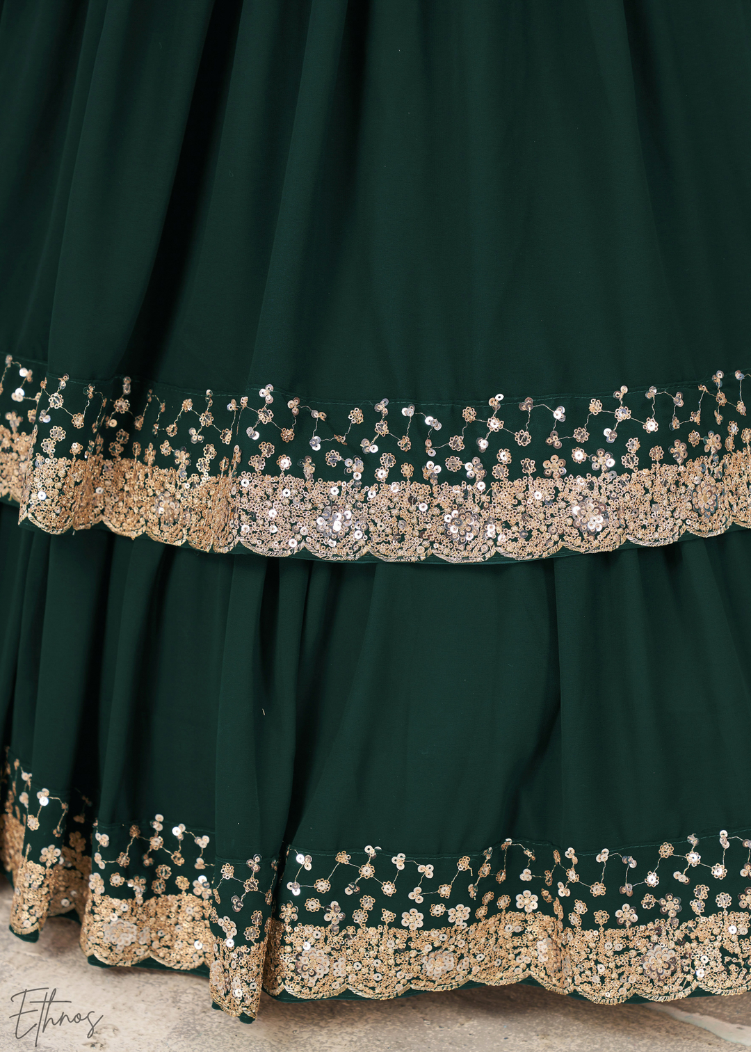 Deep Green Sequins Georgette Lehenga