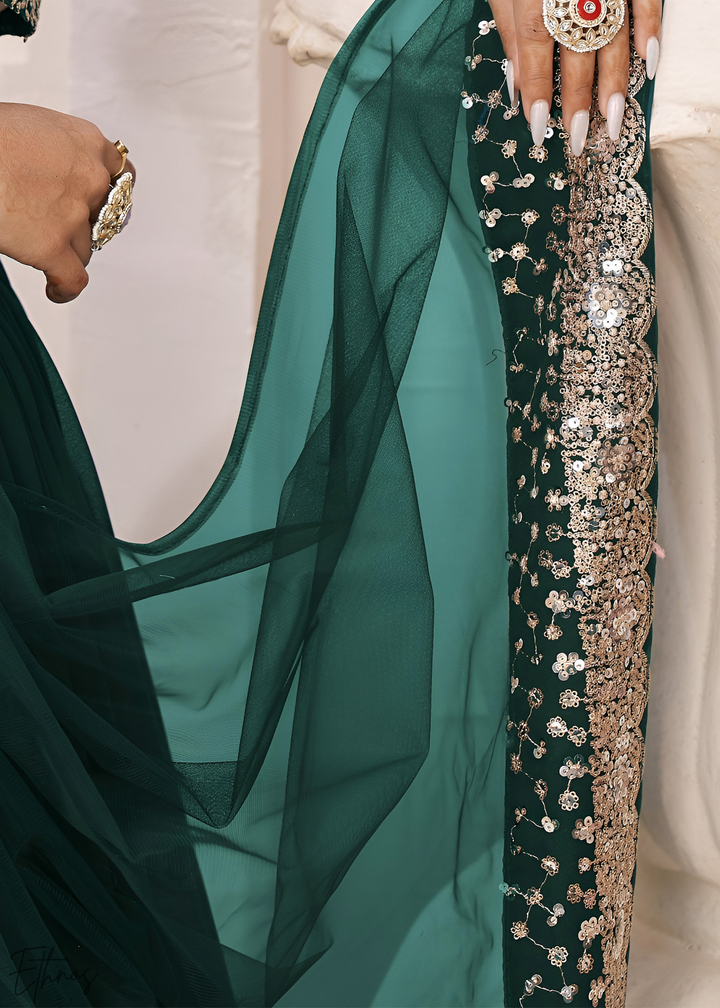 Deep Green Sequins Georgette Lehenga