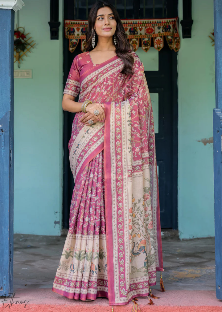 Deep Magenta Royal Heritage Cotton Linen Saree