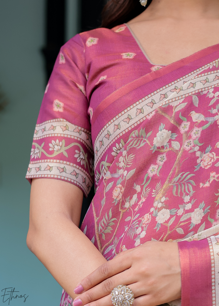 Deep Magenta Royal Heritage Cotton Linen Saree