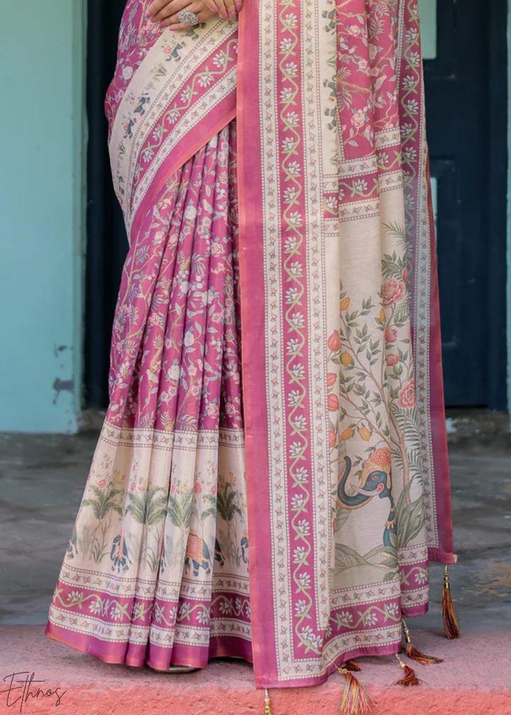 Deep Magenta Royal Heritage Cotton Linen Saree
