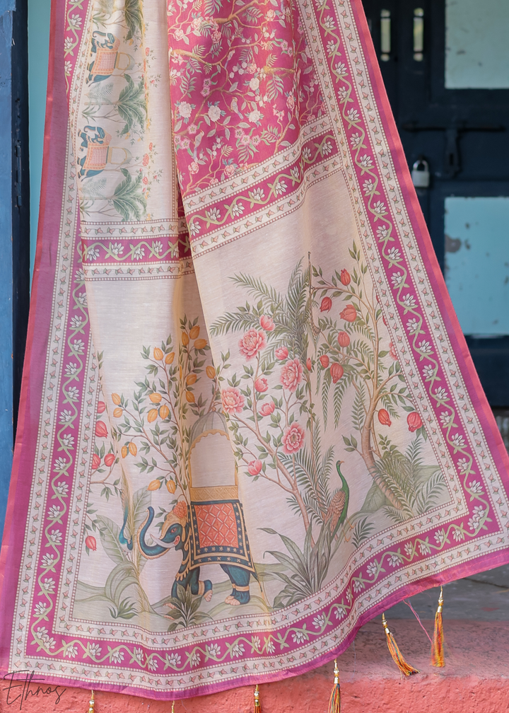 Deep Magenta Royal Heritage Cotton Linen Saree