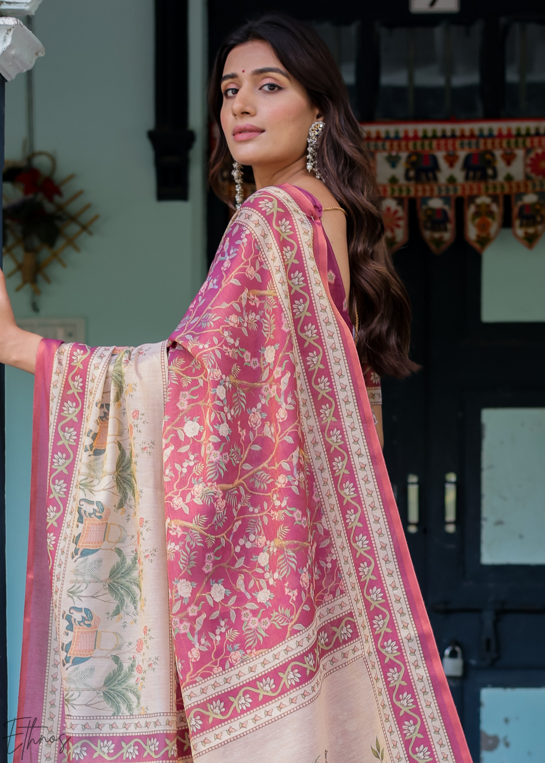 Deep Magenta Royal Heritage Cotton Linen Saree