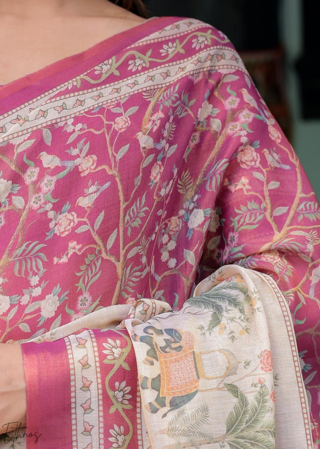 Deep Magenta Royal Heritage Cotton Linen Saree