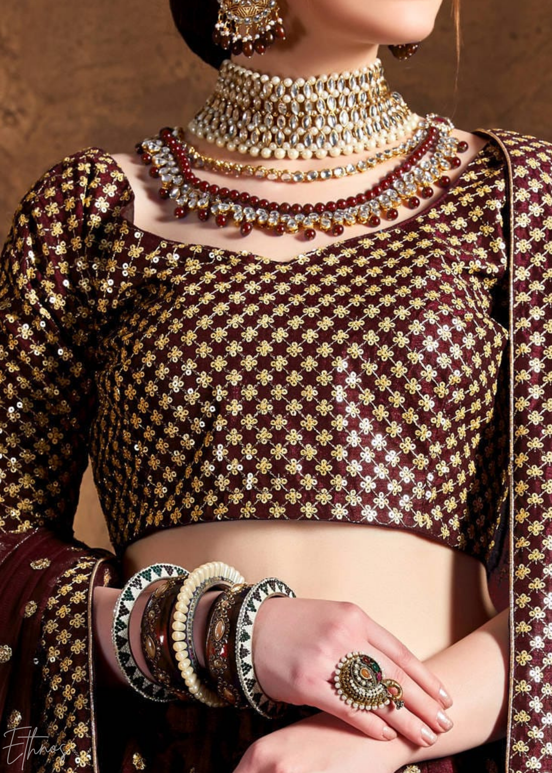 Deep Mahogany Intricate Brocade Raw Silk Lehenga Choli