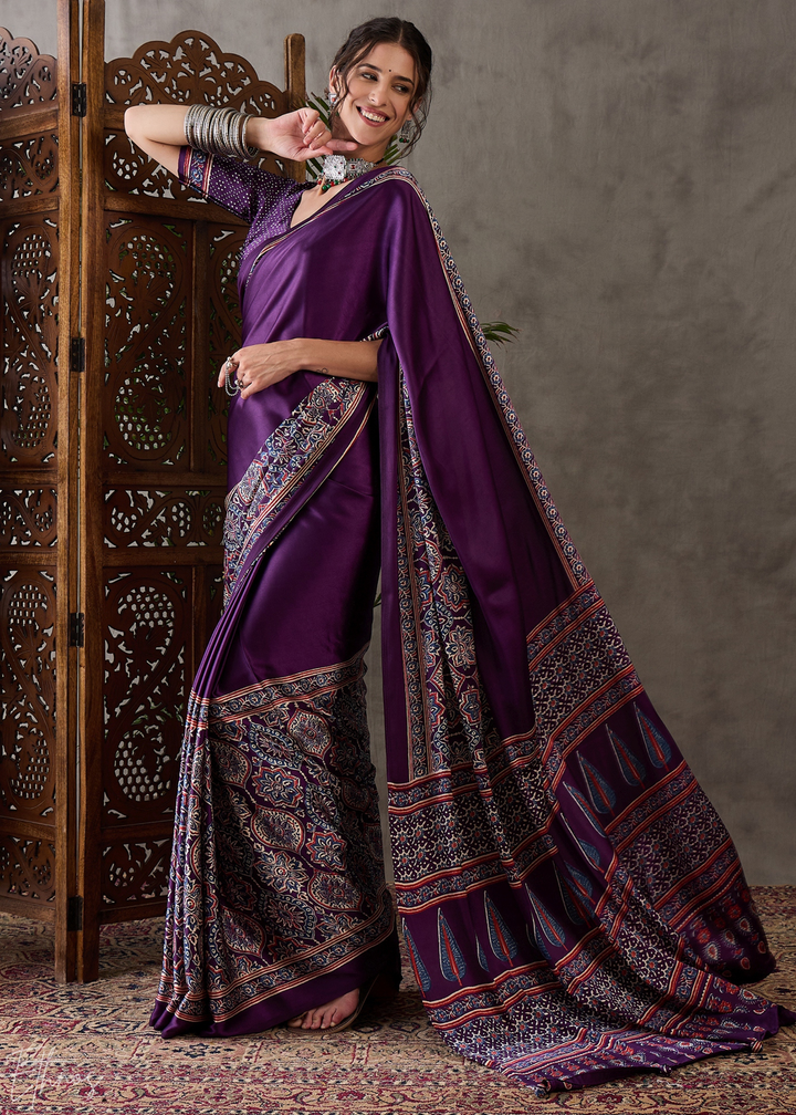 Deep Malachite Mandala Print Satin Silk Saree
