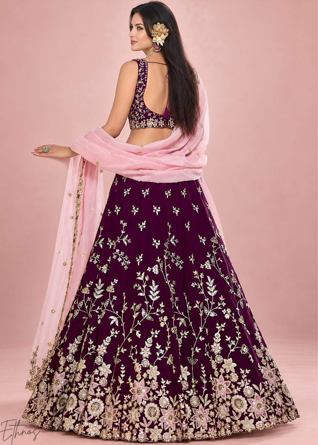 Deep Maroon Foliage Medallion Rangoli Silk Lehenga Choli