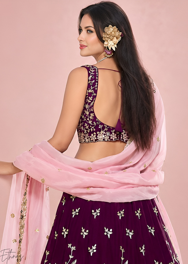 Deep Maroon Foliage Medallion Rangoli Silk Lehenga Choli
