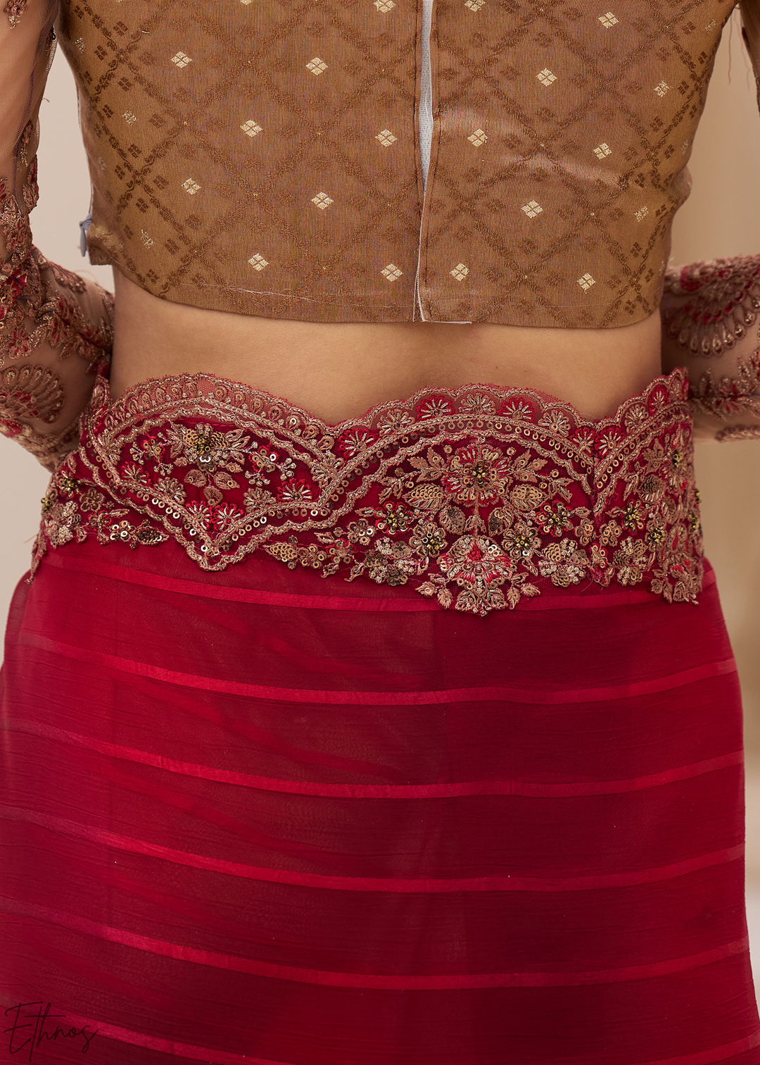 Deep Maroon Textured Satin Georgette Saree