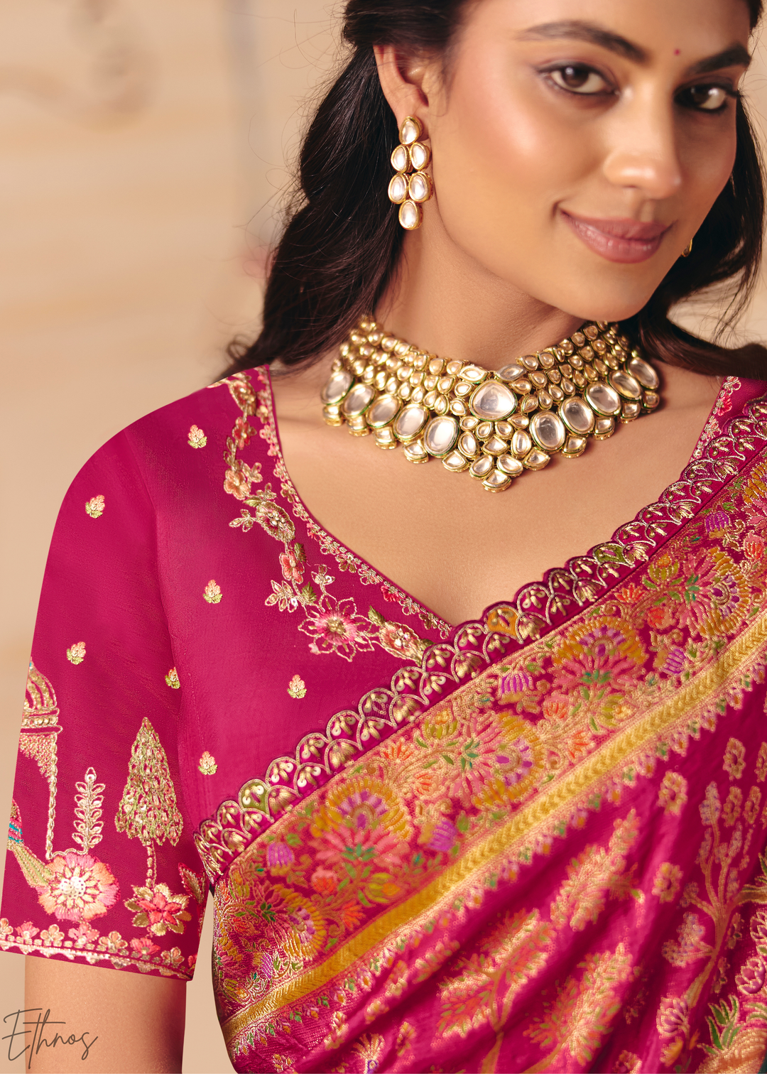 Deep Pink Kalamkari Dola Silk Saree