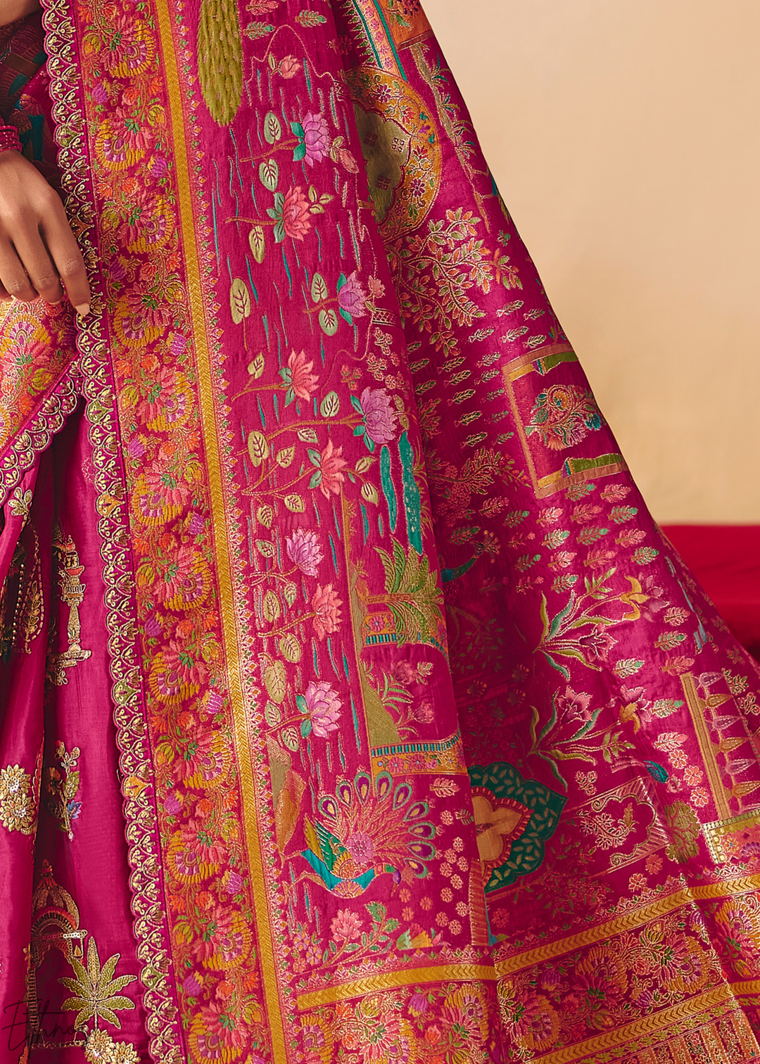 Deep Pink Kalamkari Dola Silk Saree