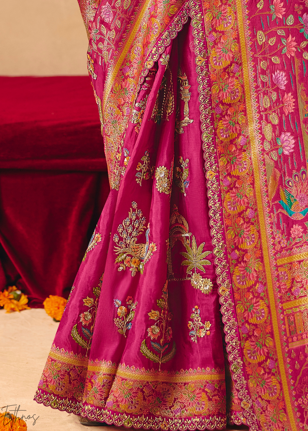 Deep Pink Kalamkari Dola Silk Saree