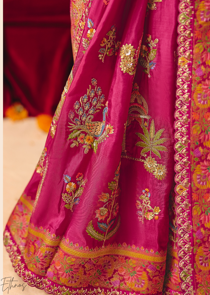 Deep Pink Kalamkari Dola Silk Saree