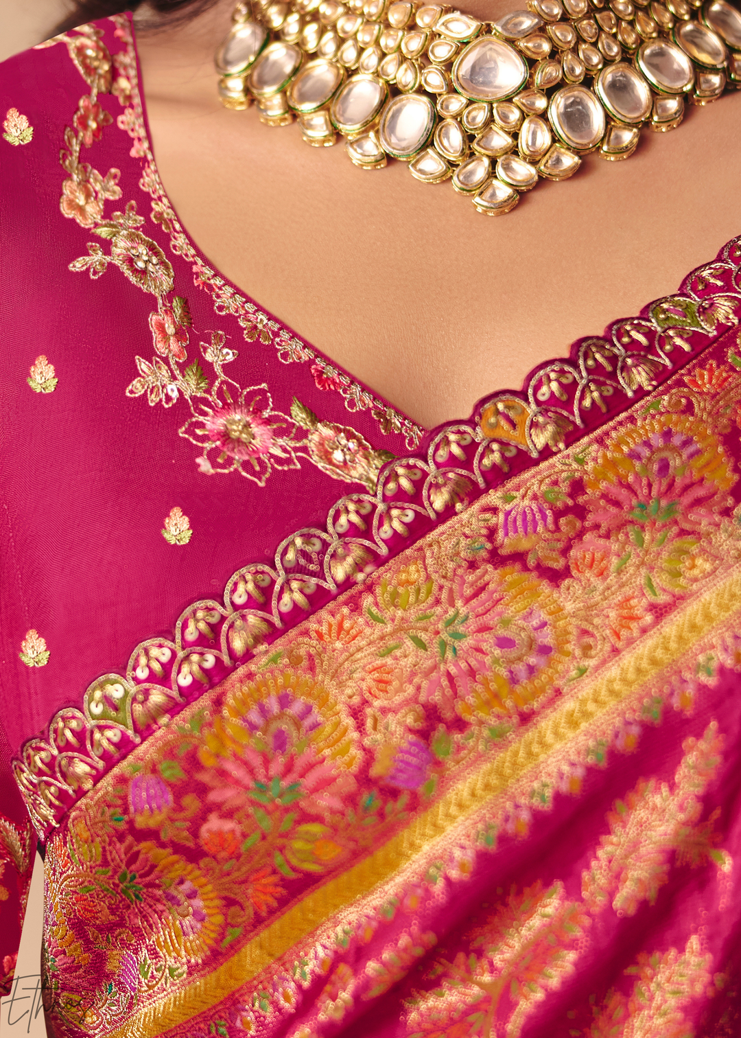 Deep Pink Kalamkari Dola Silk Saree