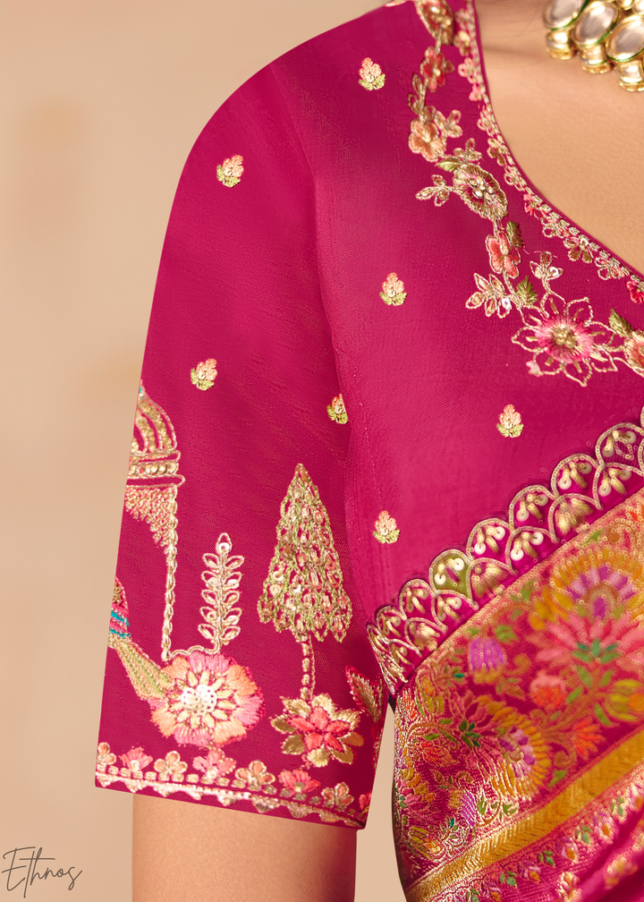 Deep Pink Kalamkari Dola Silk Saree