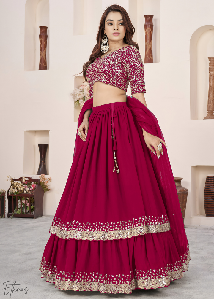 Deep Pink Sequins Georgette Lehenga